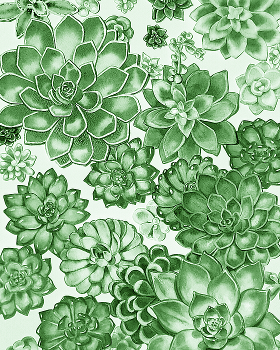 Irina Sztukowski - Soft Green Succulent Plants Garden Watercolor Interior Art I