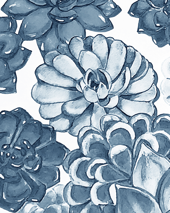 Irina Sztukowski - Soft Indigo Blue Succulent Plants Garden Watercolor Interior Art VII