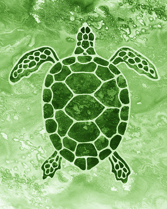 Irina Sztukowski - Soft Moss Green Watercolor Tortoise Under The Sea Turtle Native Art Ocean Creature I