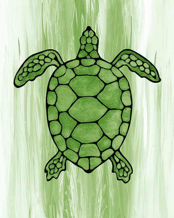 Irina Sztukowski - Soft Moss Green Watercolor Tortoise Under The Sea Turtle Native Art Ocean Creature II