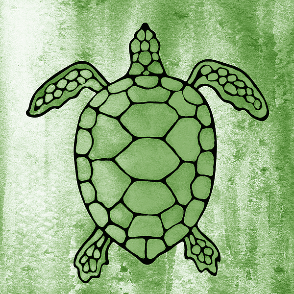 Irina Sztukowski - Soft Moss Green Watercolor Tortoise Under The Sea Turtle Native Art Ocean Creature IV