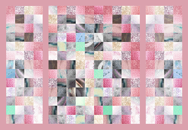 Irina Sztukowski - Soft Pink And Gray Watercolor Squares Art Mosaic Quilt