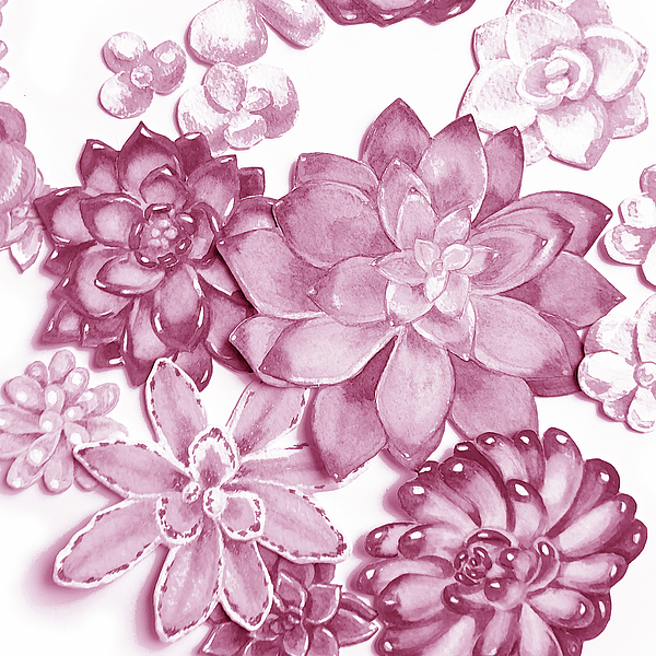 Irina Sztukowski - Soft Pink Succulent Plants Garden Watercolor Interior Art X