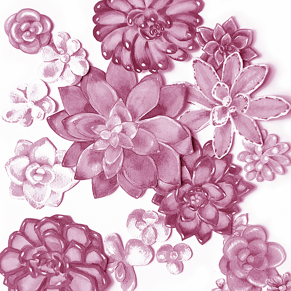 Irina Sztukowski - Soft Pink Succulent Plants Garden Watercolor Interior Art XI