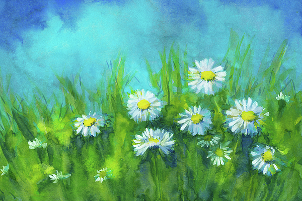 Karen Kaspar - Spring meadow with daisies watercolor