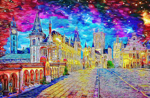 Starry Night In Ghent - Belgium Painting