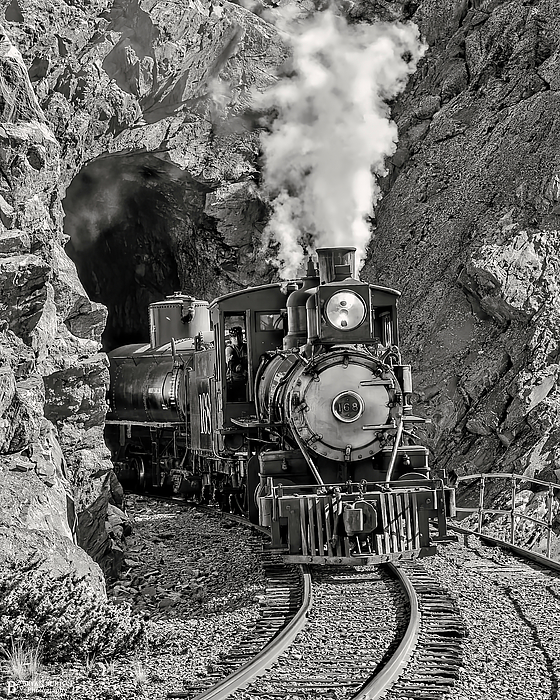 John Straton - Steam locomotive out of the Tunnel Black and White