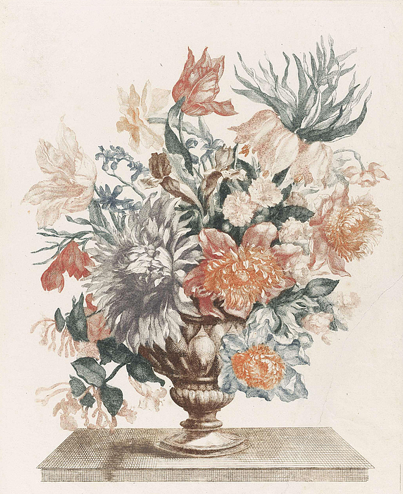 Klaar Peer Verder Stenen vaas met bloemen op een plateau Greeting Card by Jean Baptiste  Monnoyer Johan Teyler