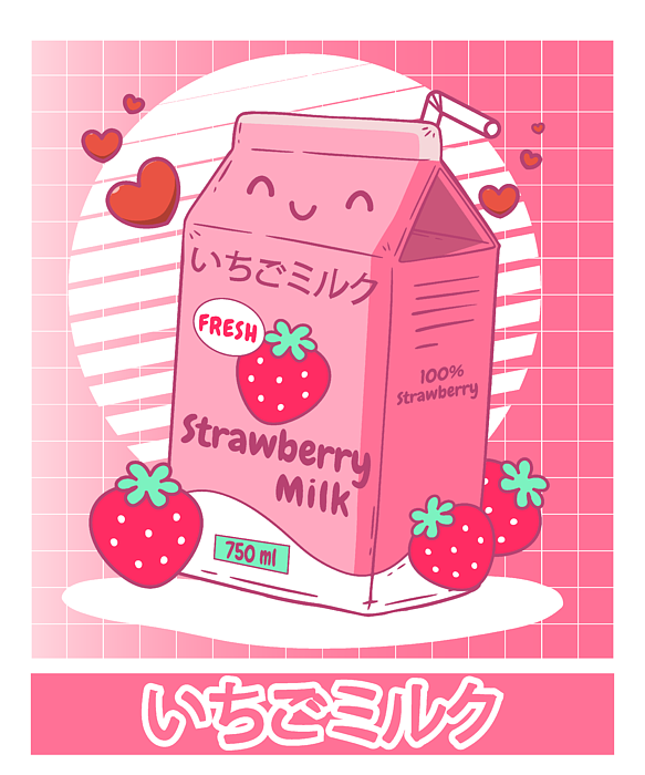 Pink Japanese Aesthetic Strawberry Milk 3 Ring Binder