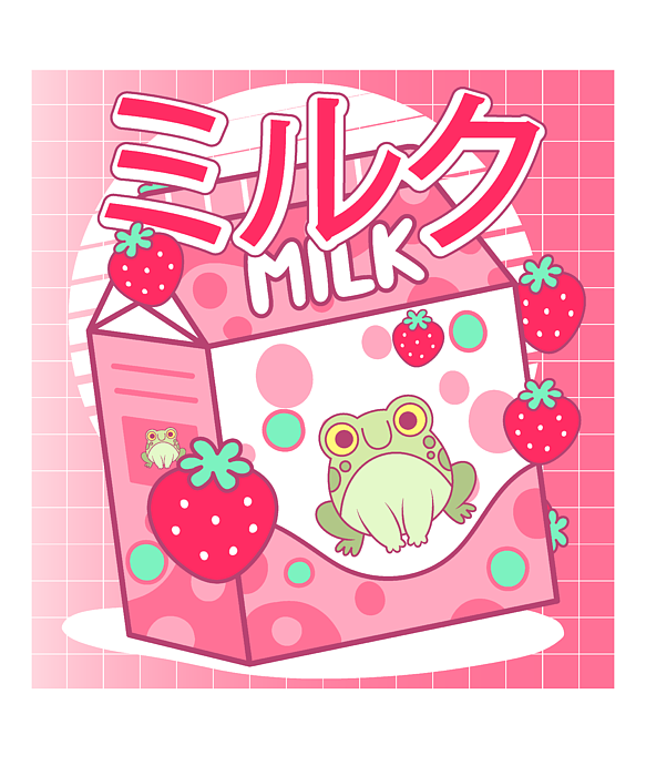 Strawberry Milk Kawaii Frog Toad Aesthetic Greeting Card by Bastav