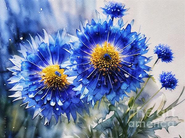 Zenya Zenyaris - Stylized cornflowers, blue wild flowers