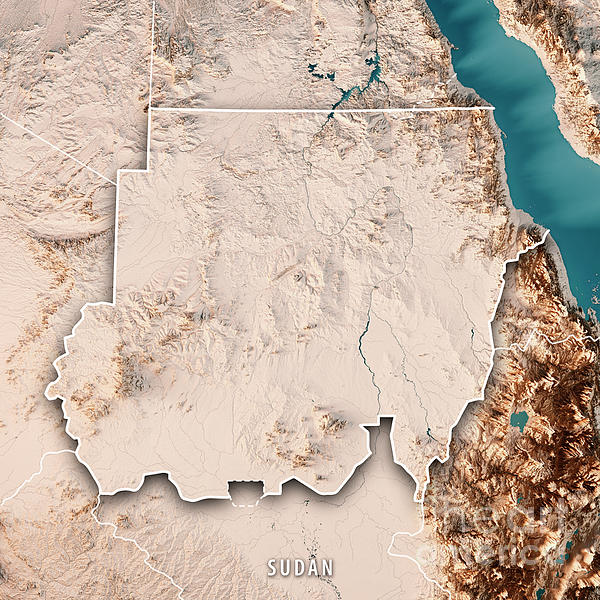 Sudan 3d Render Topographic Map Neutral Border Beach Sheet By Frank Ramspott Pixels 4424