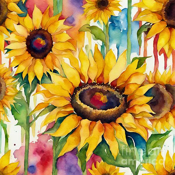 Aesha Mohamed - Sunflowers Watercolor Painting