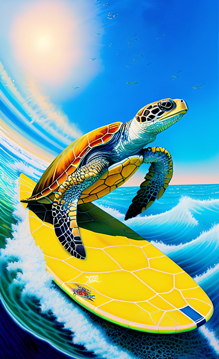 Ronald Mills - Surfing at Turtle Beach - Whimsical 