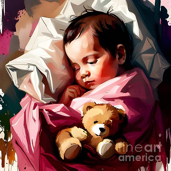 Sweet Dreams - Adorable Baby Sleeping with Teddy Bear Greeting