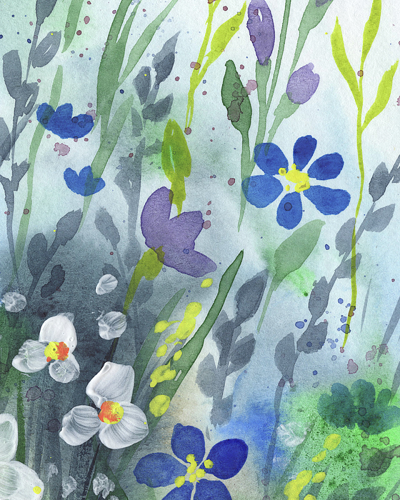 Irina Sztukowski - Sweet Wildflowers In The Field Abstract Cool Tones Watercolor II