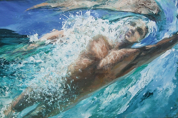 SWIMMER - Original oil painting, Male Nude, Living Room Art, Large Painting  on Canvas, Fine Art Yoga Mat by Olena Samoilyk - Pixels