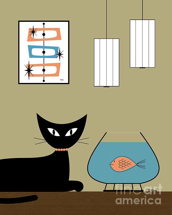 Mid Century Cat with Orange Starbursts Tote Bag by Donna Mibus - Pixels  Merch