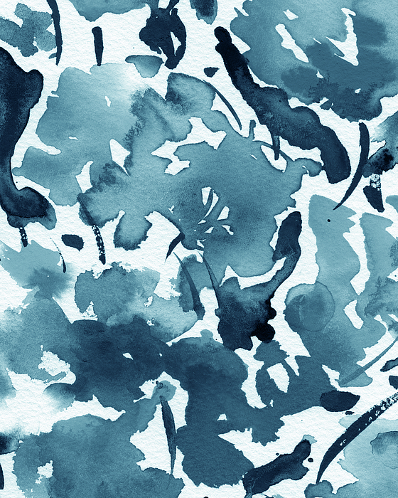 Irina Sztukowski - Teal Blue Floral Watercolor Abstract Flowers Color Garden Splash I