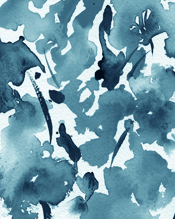 Irina Sztukowski - Teal Blue Floral Watercolor Abstract Flowers Color Garden Splash III