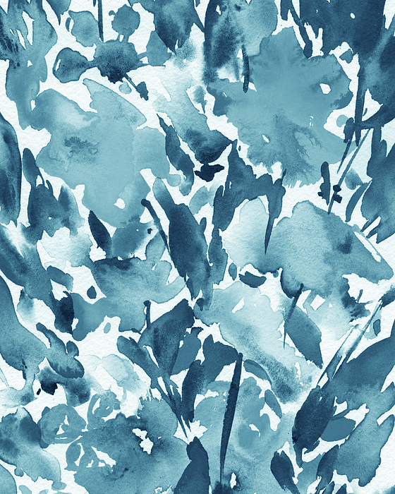 Irina Sztukowski - Teal Blue Floral Watercolor Abstract Flowers Color Garden Splash IV