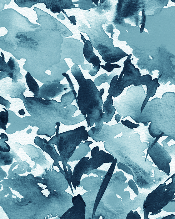 Irina Sztukowski - Teal Blue Floral Watercolor Abstract Flowers Color Garden Splash V