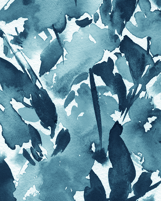 Irina Sztukowski - Teal Blue Floral Watercolor Abstract Flowers Color Garden Splash VI