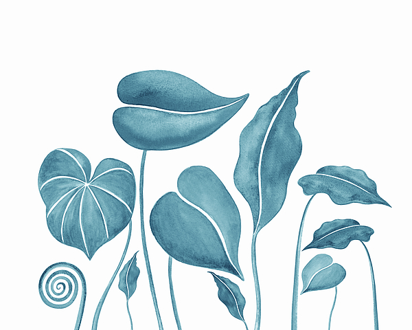 Irina Sztukowski - Teal Blue Watercolor Exotic Tropical Leaves