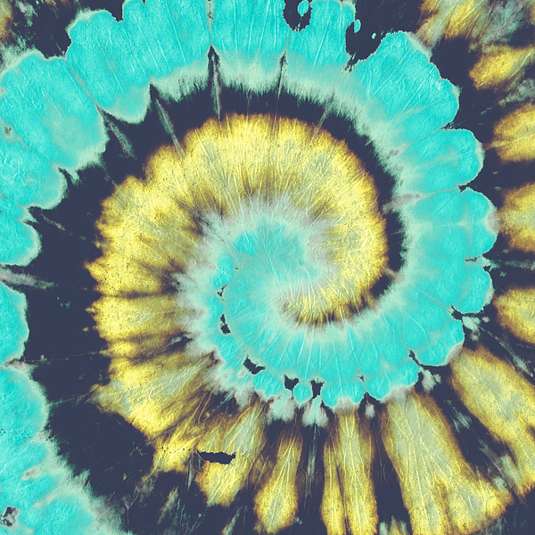 Teal Spiral Abstract. Tye Dye Shirt Circle. Grunge Background