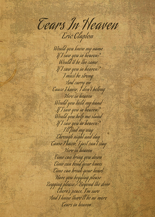 Tears In Heaven by Eric Clapton Vintage Song Lyrics on Parchment Spiral  Notebook