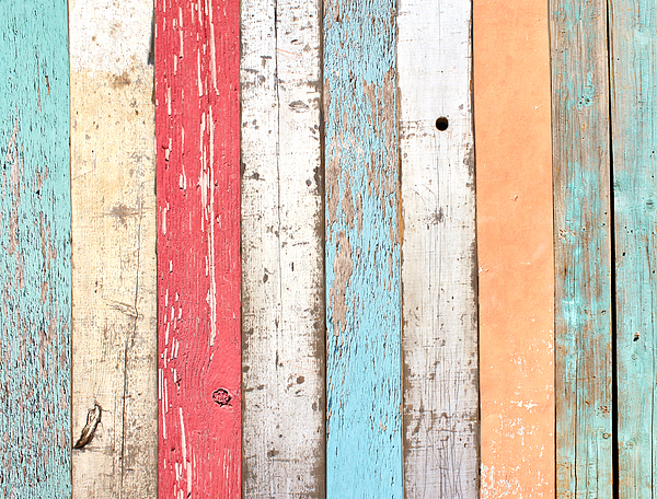 Texture of vintage wood boards with cracked paint of white, red, orange,  yellow, cyan and blue color. Retro background with old wooden planks of  different colors Jigsaw Puzzle by Julien - Pixels