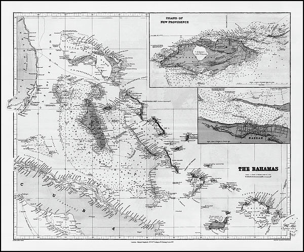 Carol Japp - The Bahamas Vintage Historical Map 1901 Black and White
