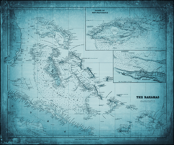 Carol Japp - The Bahamas Vintage Historical Map 1901 Ocean Blue