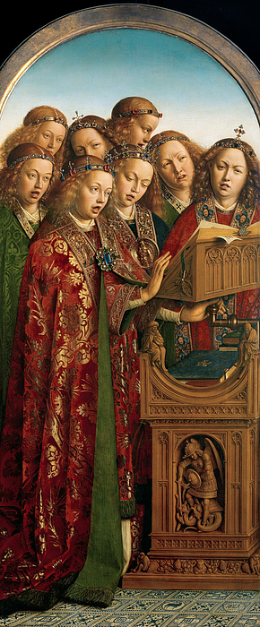 The Ghent Altarpiece Singing Angels Greeting Card By Jan Van Eyck