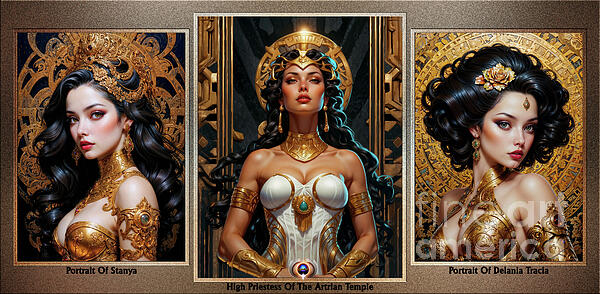 Xzendor7 - The Goddesses Of Golden Allure Portrait Trio Alluring AI Concept Art by Xzendor7