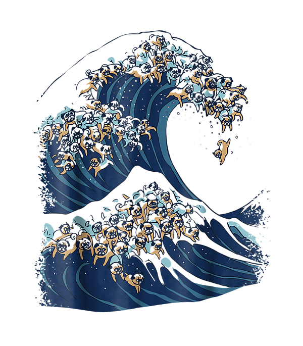 The Great Wave Of Pugs Funny T- Shirt By Huebucket The Great Wave Of Pugs Funny T- Shirt By Huebucket