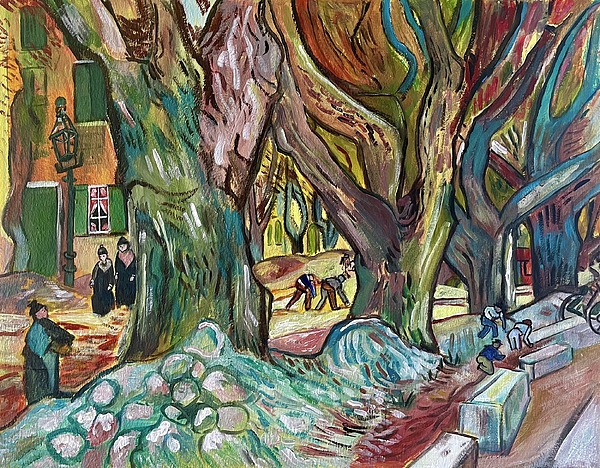 Belinda Low - The Large Plane Trees and Road Menders at Saint Remy
