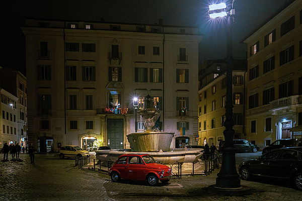Nina Kulishova - The Red Fiat 500 Is Parked Near The fontain In The Square Farnese In Rome. 
