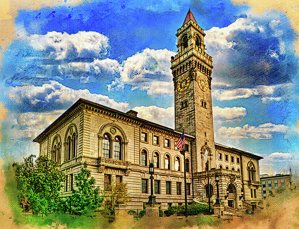 Nicko Prints - The Worcester City Hall and Common, Massachusetts - digital painting