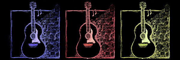 Sharon Cummings - Three Chalk Drawing Guitars Art
