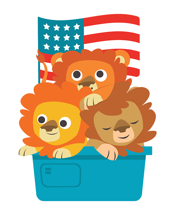 Three lion cubs with american flag cartoon gifts Digital Art by Norman W -  Pixels