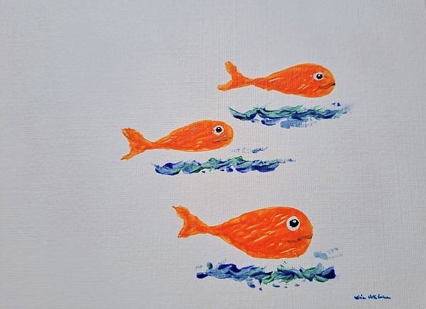 Lucia Waterson - Three minimalist orange fish