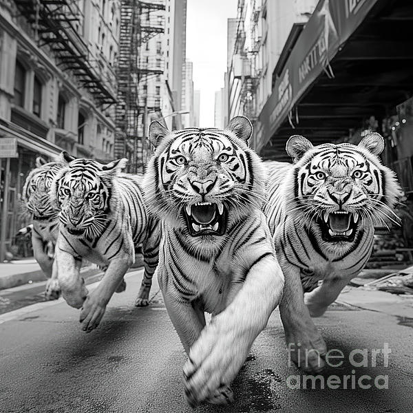 Elisabeth Lucas - Tigers Running through Manhattan BW