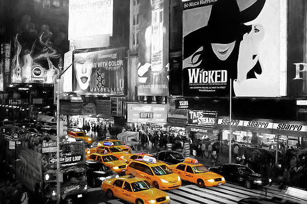 Carol Japp - Times Square New York City by Night Black White and Yellow