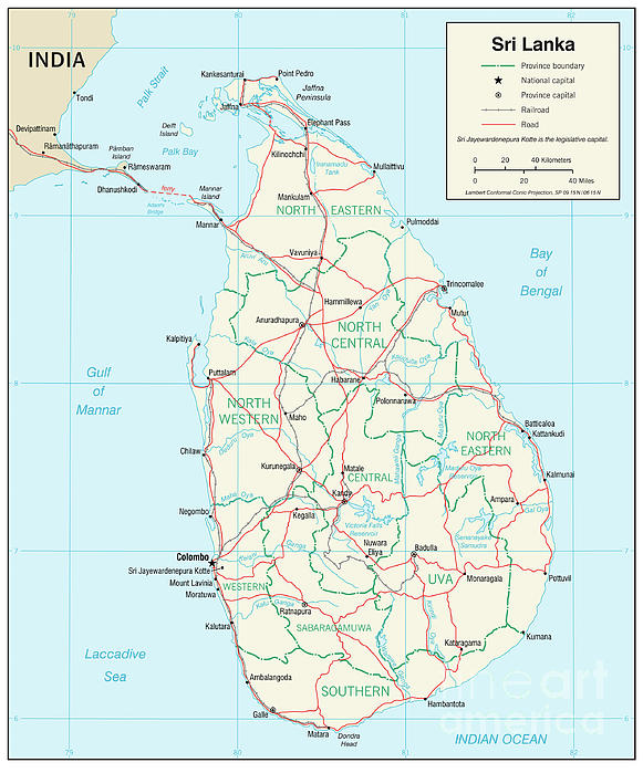 Transportation Map Of Sri Lanka, 2001 Greeting Card by Granger