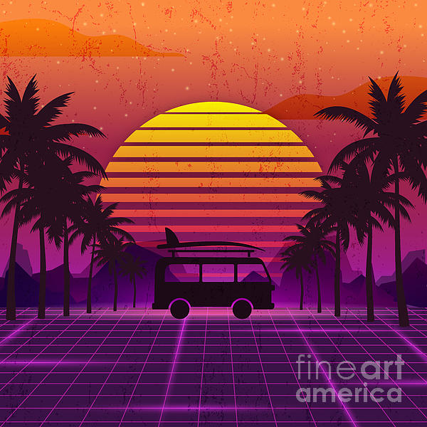 Vintage Sports Cars T-shirt Featuring A Retro Art Poster Illustration In  The Style Of Tropical Landscapes. The Design Is Inspired By The Synthwave  Genre And Features A Light Black And Amber Color