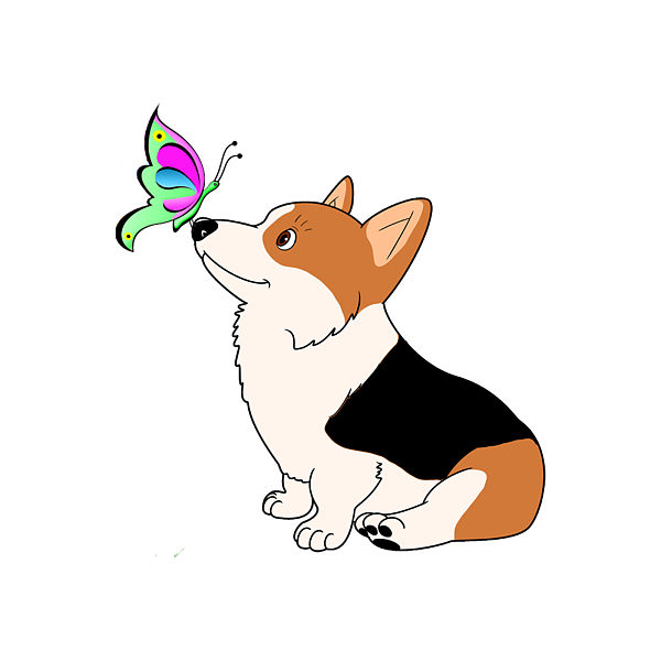 Tricolor Corgi with Butterfly Coffee Mug by Kathy Kelly - Pixels