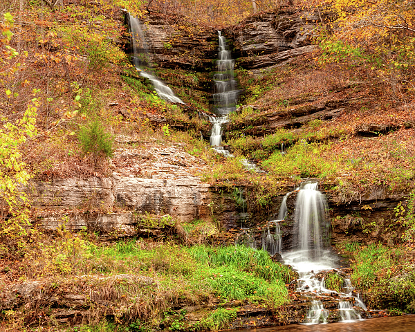 Triple Waterfall in Dogwood Canyon Nature Park - Lampe Missouri Jigsaw  Puzzle by Gregory Ballos - Pixels