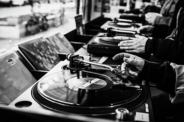 Andreea Eva Herczegh - Turntables Spinning Vinyl Records in Black and White