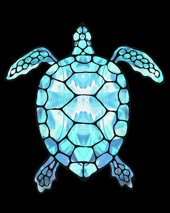 Irina Sztukowski - Turquoise Blue Glow Watercolor Tortoise Under The Sea Turtle Native Art Ocean Creature II